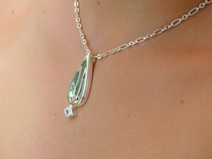 Drop Necklace, Princess cut Moissanite, Minimalist Pendant Silver AG950, Luxury Chain
