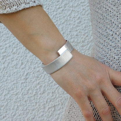 Wide Cuff Bracelet – Wristlet for Men and Women, AG950 Silver Brushed Bangle