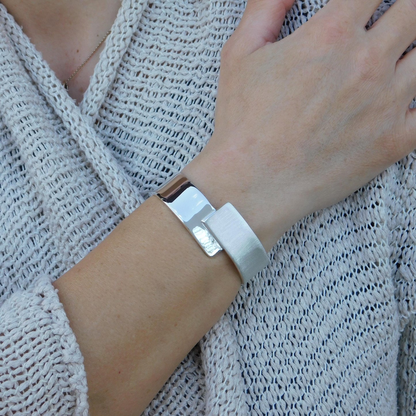 Wide Cuff Bracelet – Wristlet for Men and Women, AG950 Silver Brushed Bangle