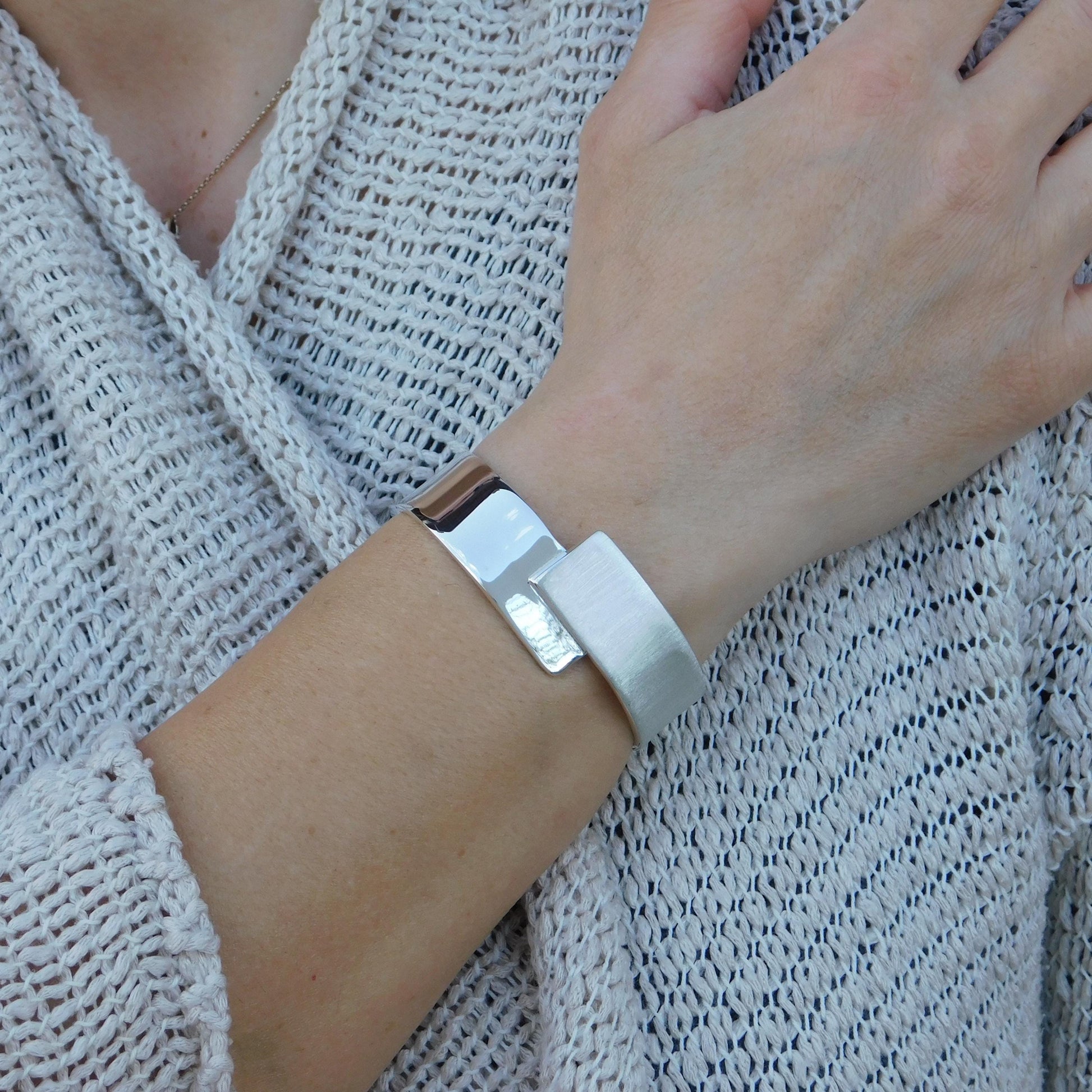 Wide Cuff Bracelet – Wristlet for Men and Women, AG950 Silver Brushed Bangle