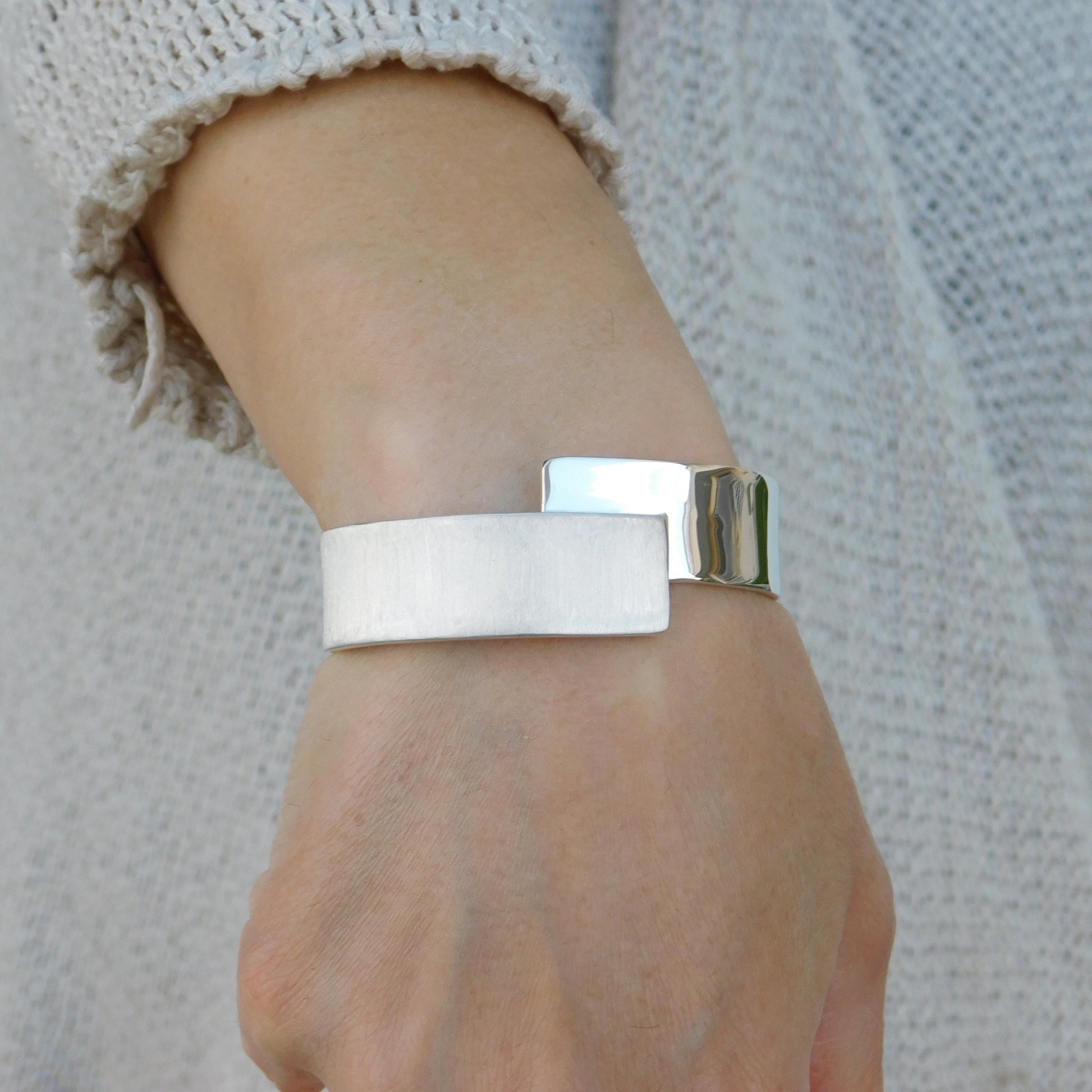 Wide Cuff Bracelet – Wristlet for Men and Women, AG950 Silver Brushed Bangle