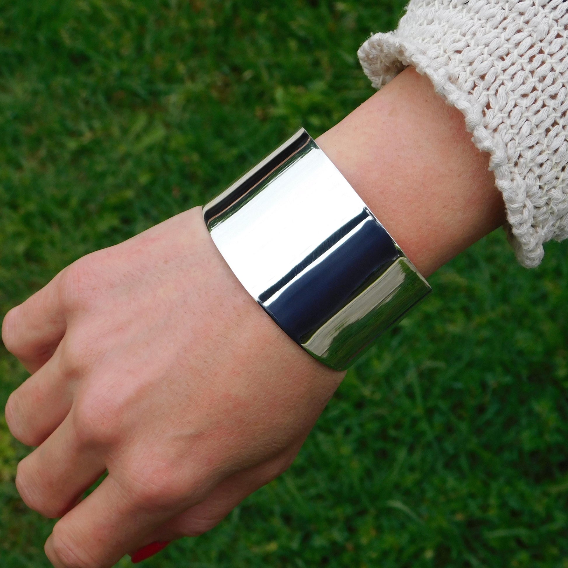 Extra Wide Cuff Bracelet: Heavy Silver Wristlet, Large Silver Bangle