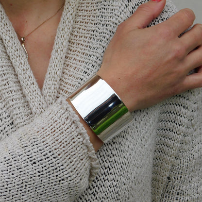 Extra Wide Cuff Bracelet: Heavy Silver Wristlet, Large Silver Bangle