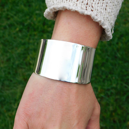 Extra Wide Cuff Bracelet: Heavy Silver Wristlet, Large Silver Bangle