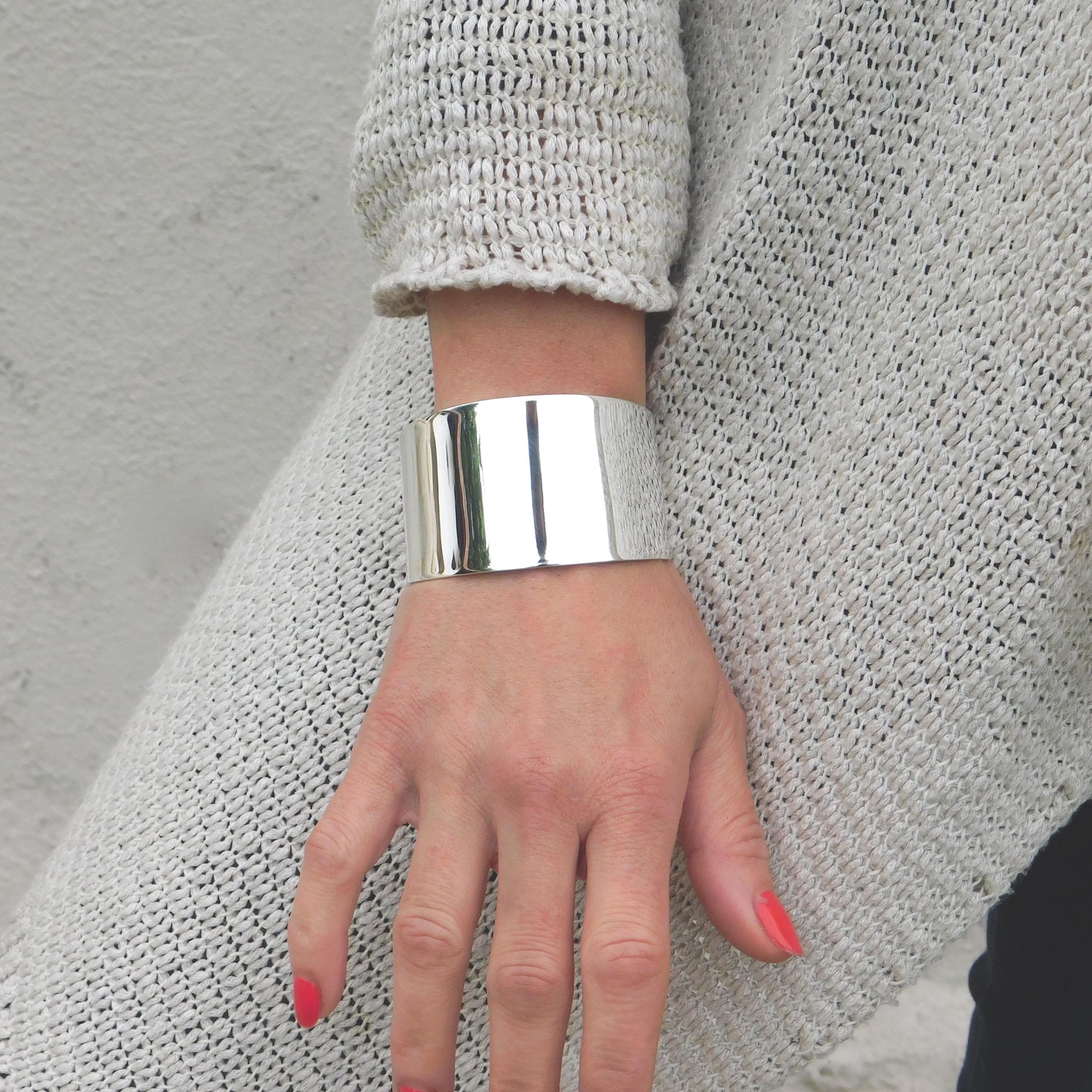 Extra Wide Cuff Bracelet: Heavy Silver Wristlet, Large Silver Bangle