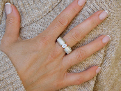 Proposal Ring: Statement Ring for Women, Moissanite Tension Setting, Bi-Color Design with Brushed Finish