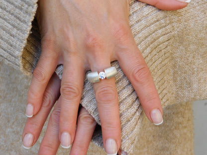 Proposal Ring: Statement Ring for Women, Moissanite Tension Setting, Bi-Color Design with Brushed Finish