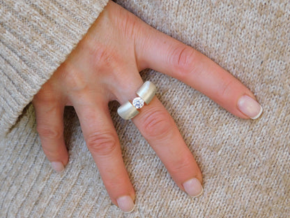 Proposal Ring: Statement Ring for Women, Moissanite Tension Setting, Bi-Color Design with Brushed Finish