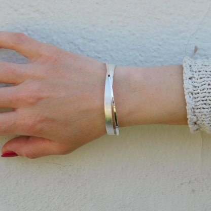 Brushed Cuff Bracelet for Women: Modern Wristlet, Double Bangle Gold Plated or Silver