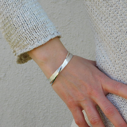 Cuff Bracelet for Women: Brushed Wristlet, Double Bangle in Gold Plated or Silver
