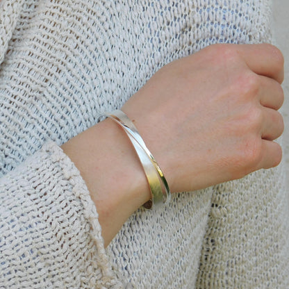 Cuff Bracelet for Women: Brushed Wristlet, Double Bangle in Gold Plated or Silver