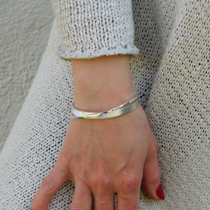 Cuff Bracelet for Women: Brushed Wristlet, Double Bangle in Gold Plated or Silver