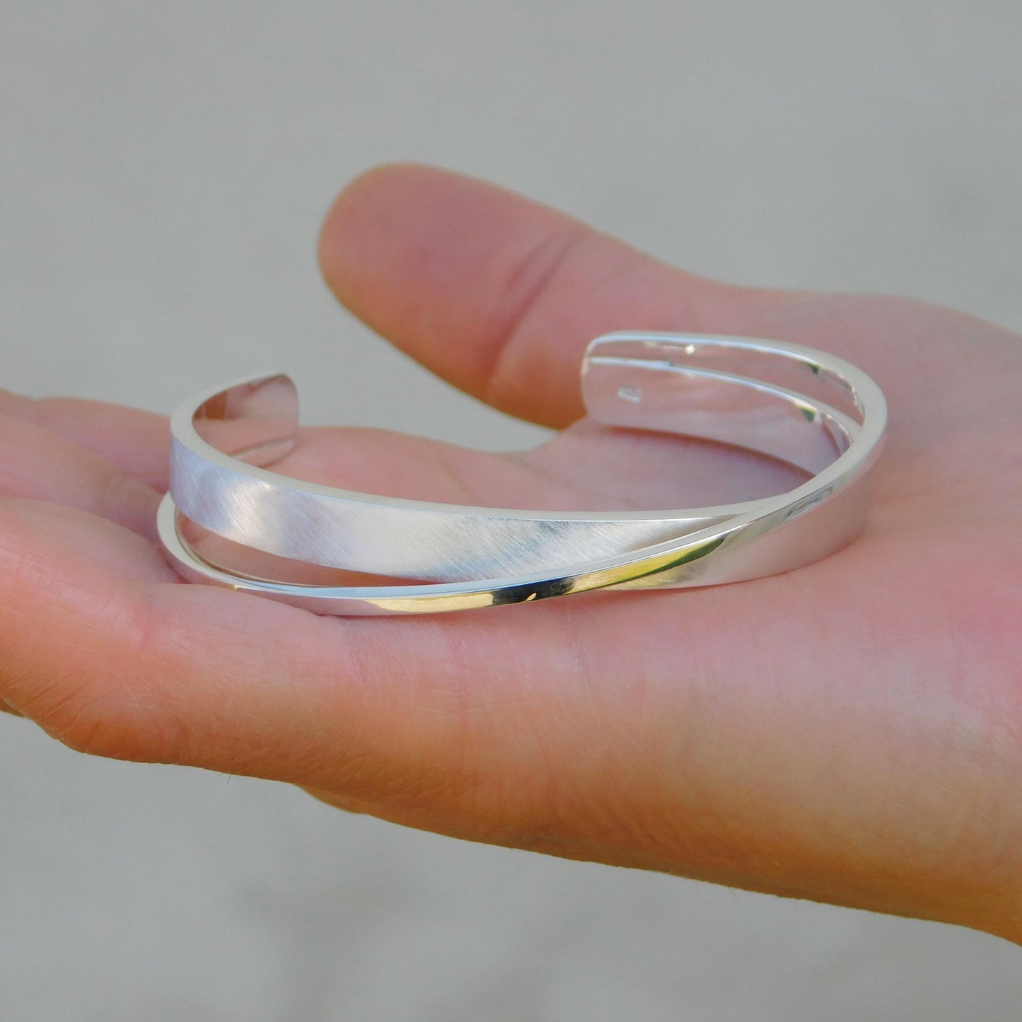 Cuff Bracelet for Women: Brushed Wristlet, Double Bangle in Gold Plated or Silver