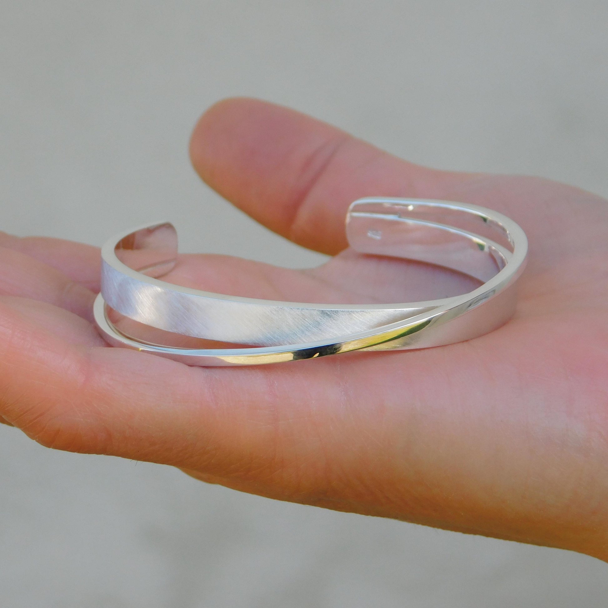 Cuff Bracelet for Women: Brushed Wristlet, Double Bangle in Gold Plated or Silver
