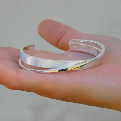 Cuff Bracelet for Women: Brushed Wristlet, Double Bangle in Gold Plated or Silver