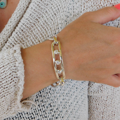 Large Linked Bracelet, Link Cuff Wristlet with Moissanites