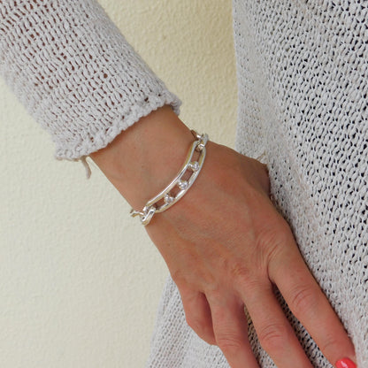 Large Linked Bracelet, Link Cuff Wristlet with Moissanites