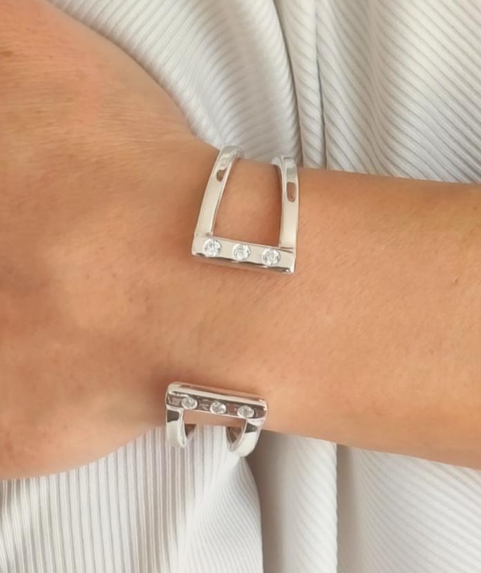 Cuff Bracelet For Women: Cubic Zirconia Stones, Modern Bangle, Handmade Jewelry, Silver AG 950