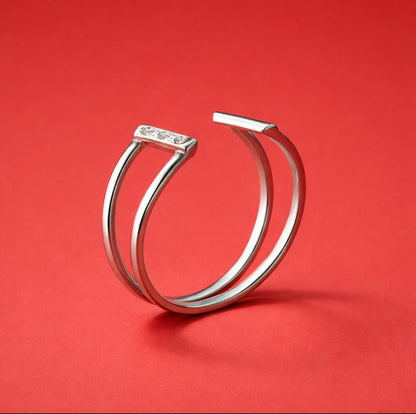 Cuff Bracelet For Women: Cubic Zirconia Stones, Modern Bangle, Handmade Jewelry, Silver AG 950