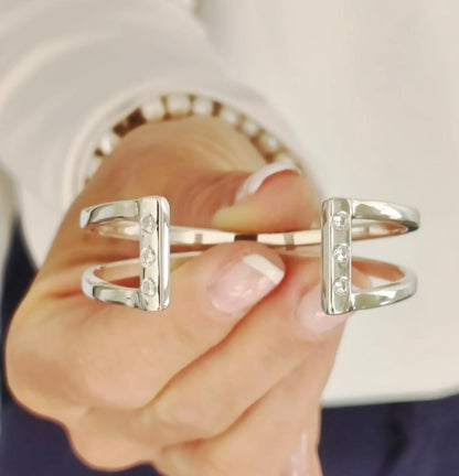 Cuff Bracelet For Women: Cubic Zirconia Stones, Modern Bangle, Handmade Jewelry, Silver AG 950