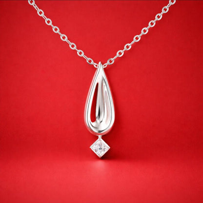 Drop Necklace, Princess cut Moissanite, Minimalist Pendant Silver AG950, Luxury Chain