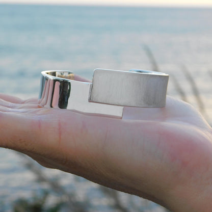 Wide Cuff Bracelet – Wristlet for Men and Women, AG950 Silver Brushed Bangle