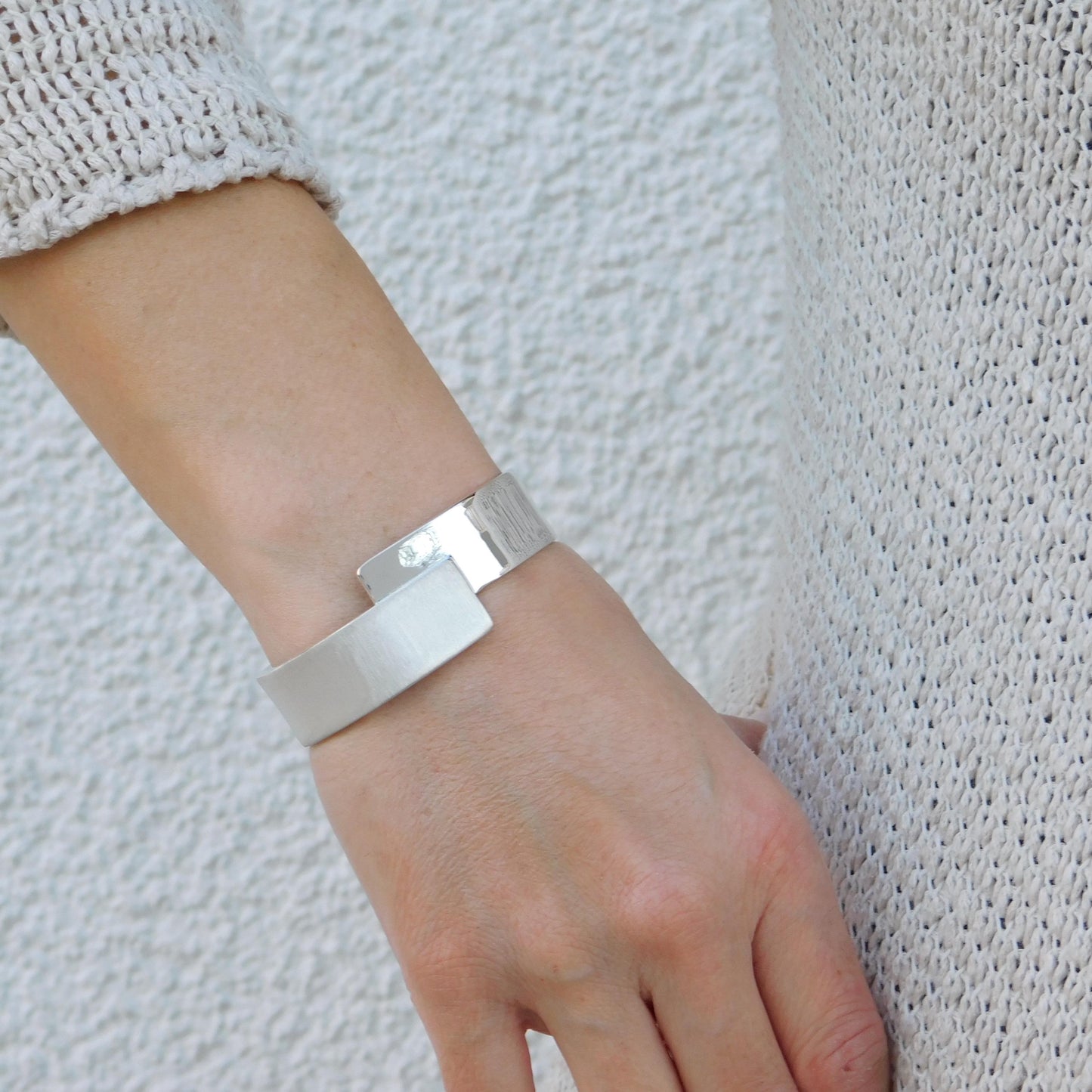 Wide Cuff Bracelet – Wristlet for Men and Women, AG950 Silver Brushed Bangle