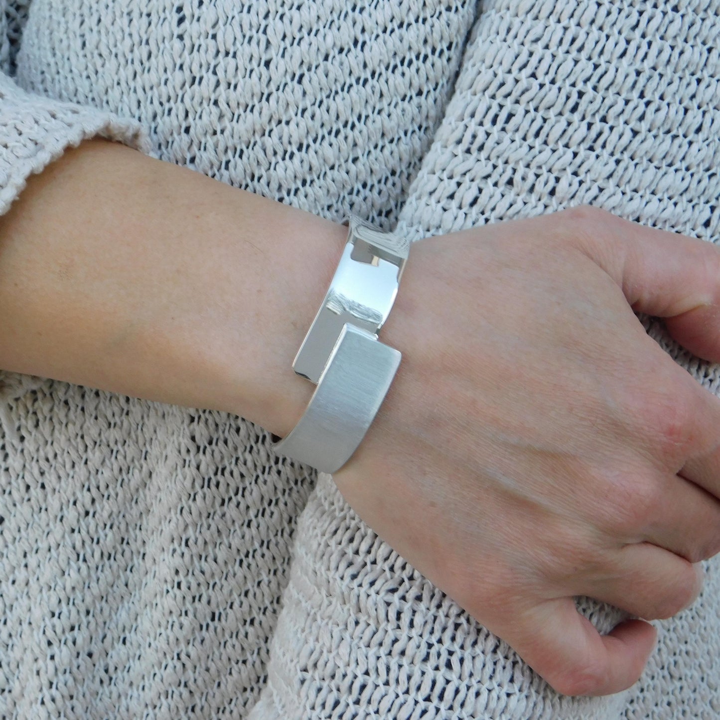 Wide Cuff Bracelet – Wristlet for Men and Women, AG950 Silver Brushed Bangle