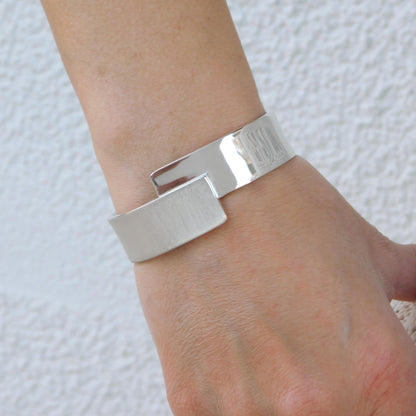 Wide Cuff Bracelet – Wristlet for Men and Women, AG950 Silver Brushed Bangle