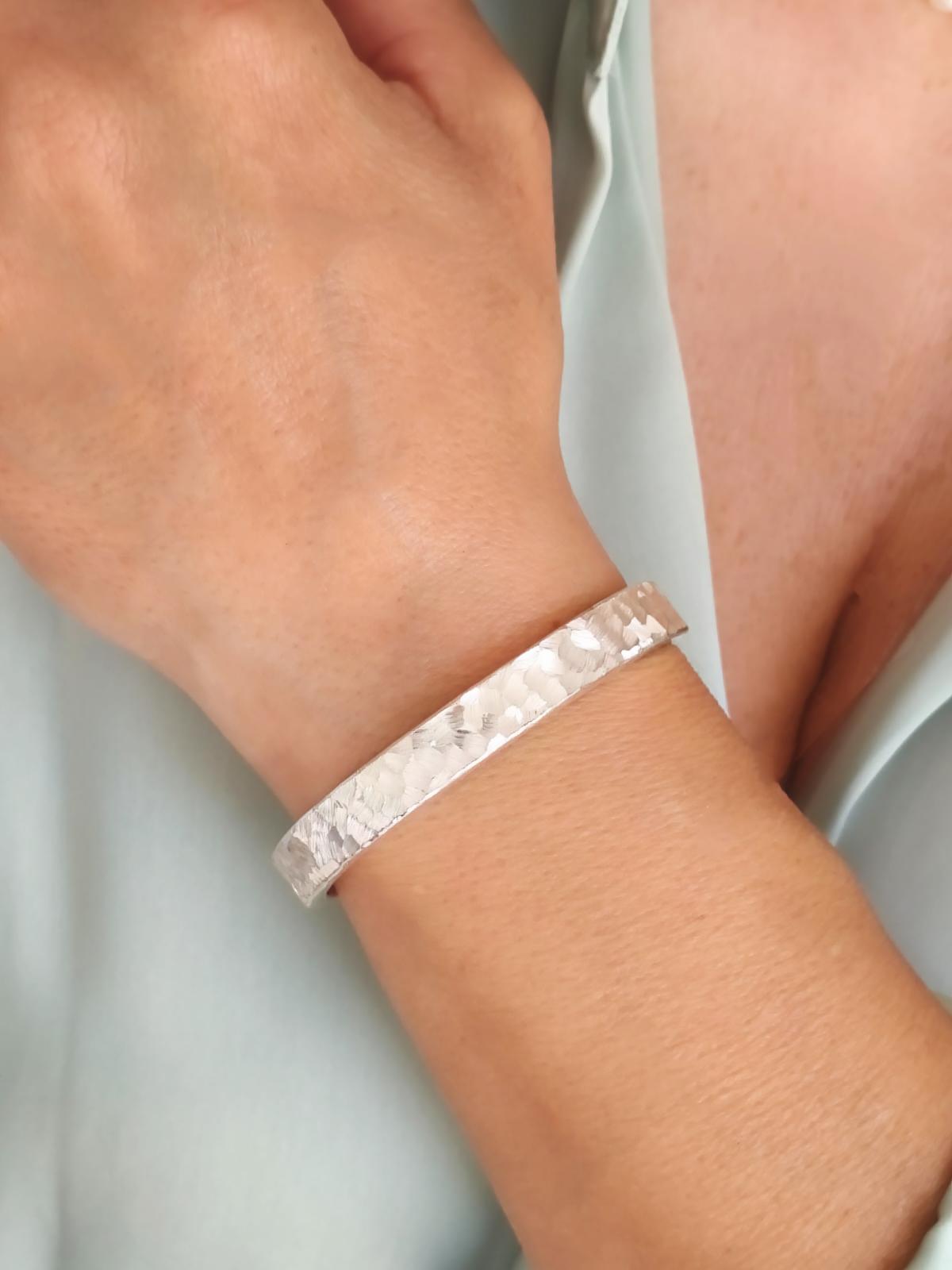 Reversible Hammered Sterling Silver Cuff Bracelet, Twin Stone Ends, Minimalist Statement Jewelry