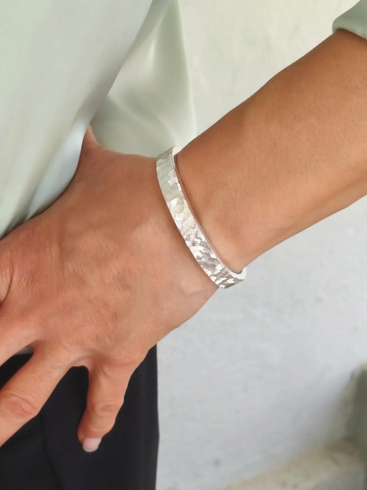 Reversible Hammered Sterling Silver Cuff Bracelet, Twin Stone Ends, Minimalist Statement Jewelry