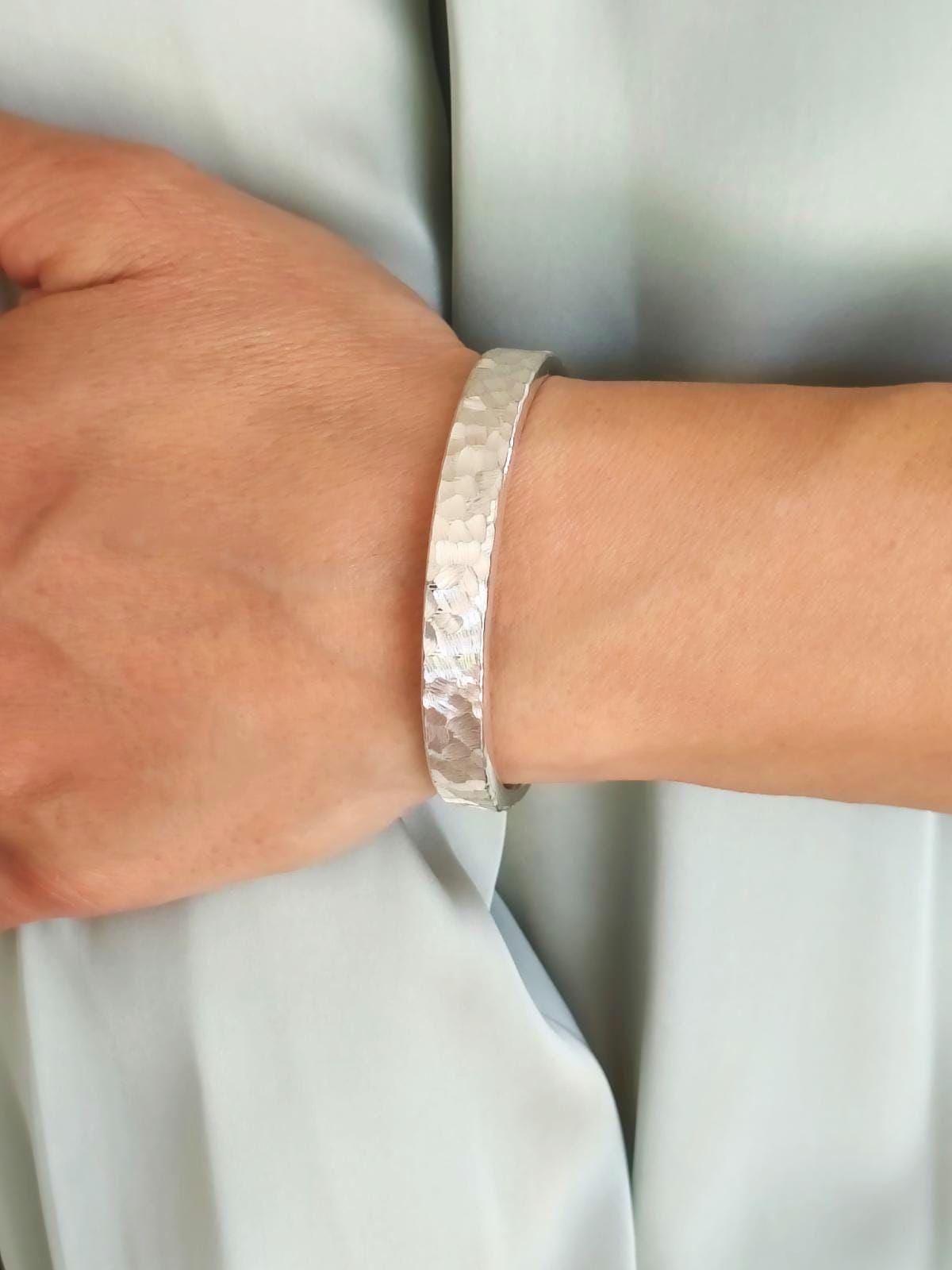 Reversible Hammered Sterling Silver Cuff Bracelet, Twin Stone Ends, Minimalist Statement Jewelry