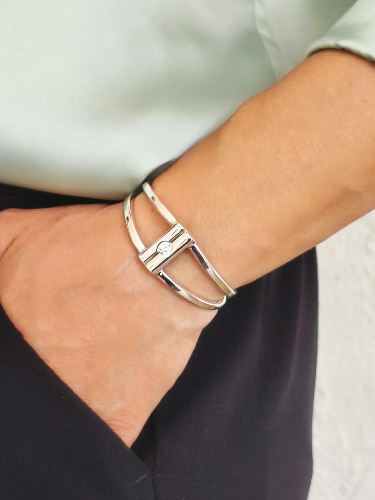 Geometric Cuff Bracelet, Modern Double Band Open Bangle, Artisan Jewelry AG950 Silver