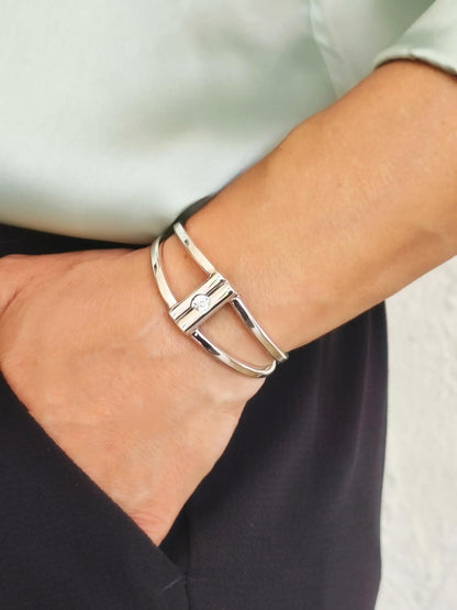 Geometric Cuff Bracelet, Modern Double Band Open Bangle, Artisan Jewelry AG950 Silver