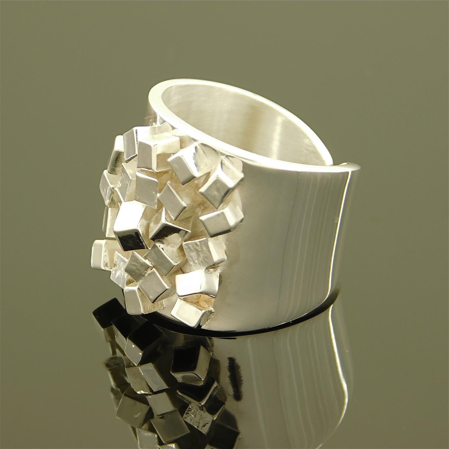 Large Statement Ring: Wide Band Silver Ring, Contemporary design