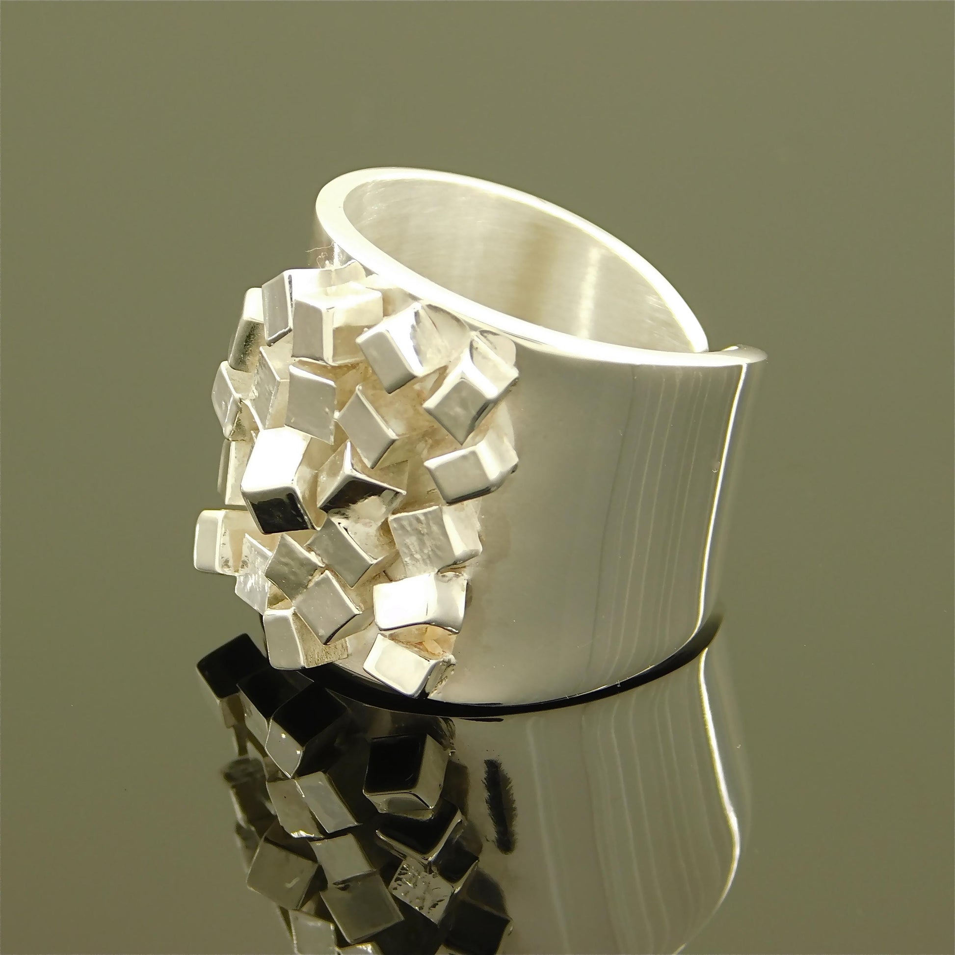 Large Statement Ring: Wide Band Silver Ring, Contemporary design