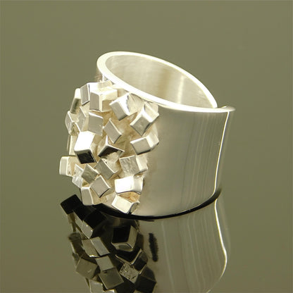 Large Statement Ring: Wide Band Silver Ring, Contemporary design