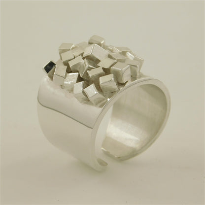 Large Statement Ring: Wide Band Silver Ring, Contemporary design