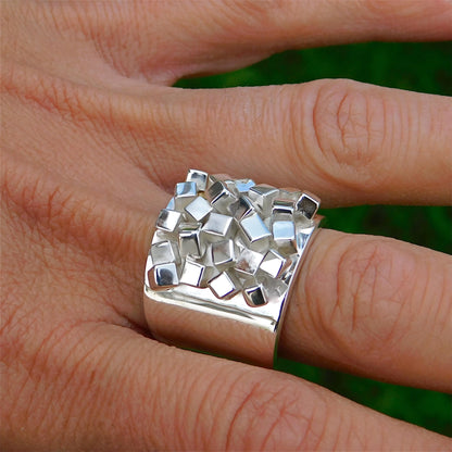 Large Statement Ring: Wide Band Silver Ring, Contemporary design