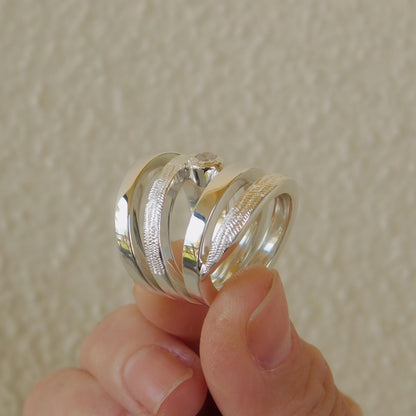 Wide Statement Ring: Multiple Band With Moissanite in Silver or Gold plated