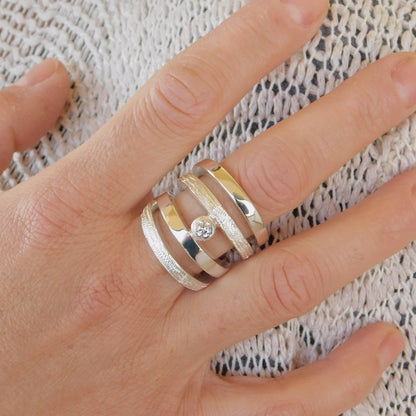 Modern Geometric Silver Ring – AG950 Moissanite Statement Band