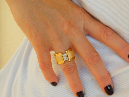 Brushed Band Engagement Ring: 13MM Wide in Silver or Gold Plated With Moissanite