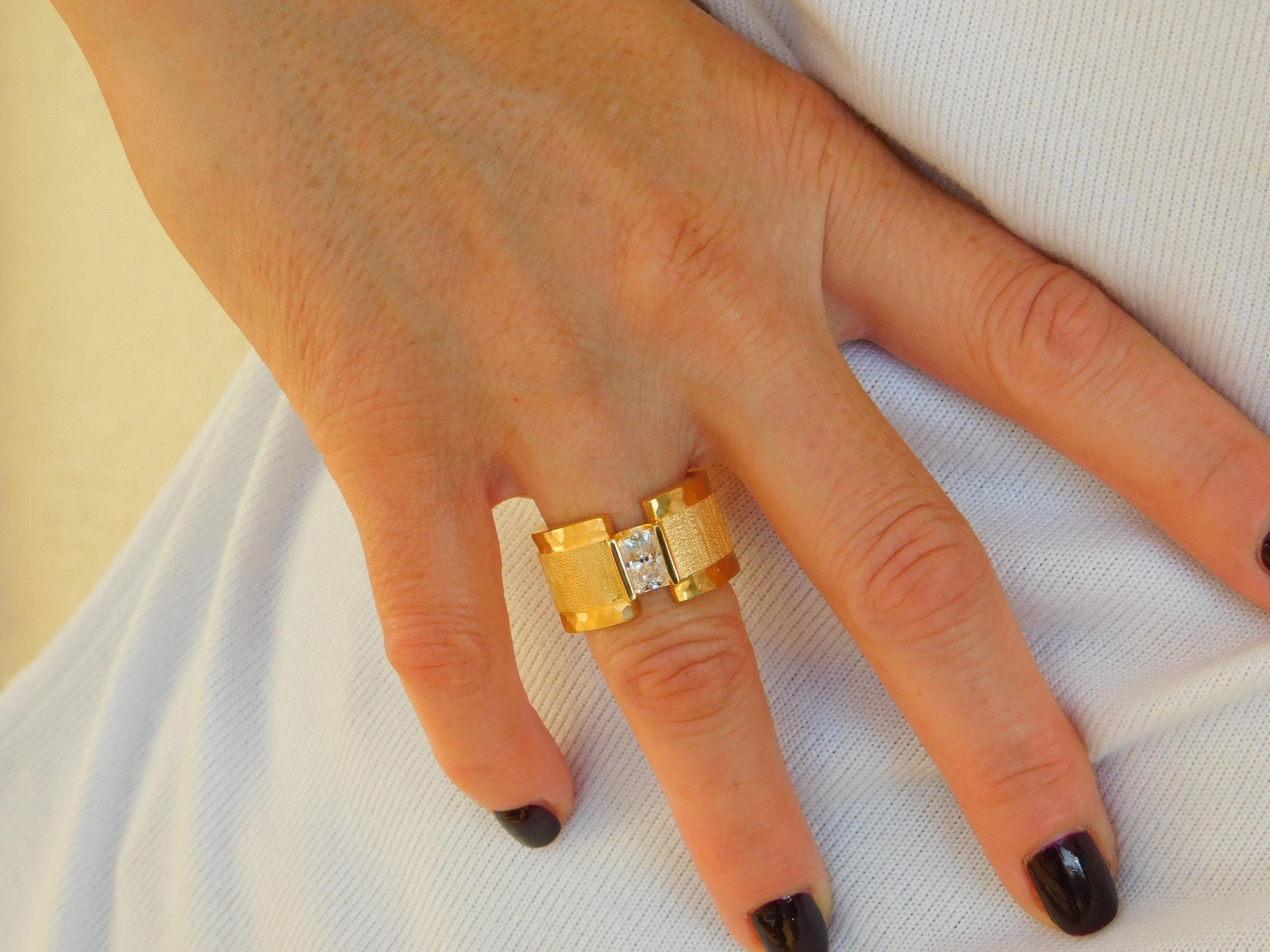 Engagement Moissanite Ring – Modern Wide Silver Band