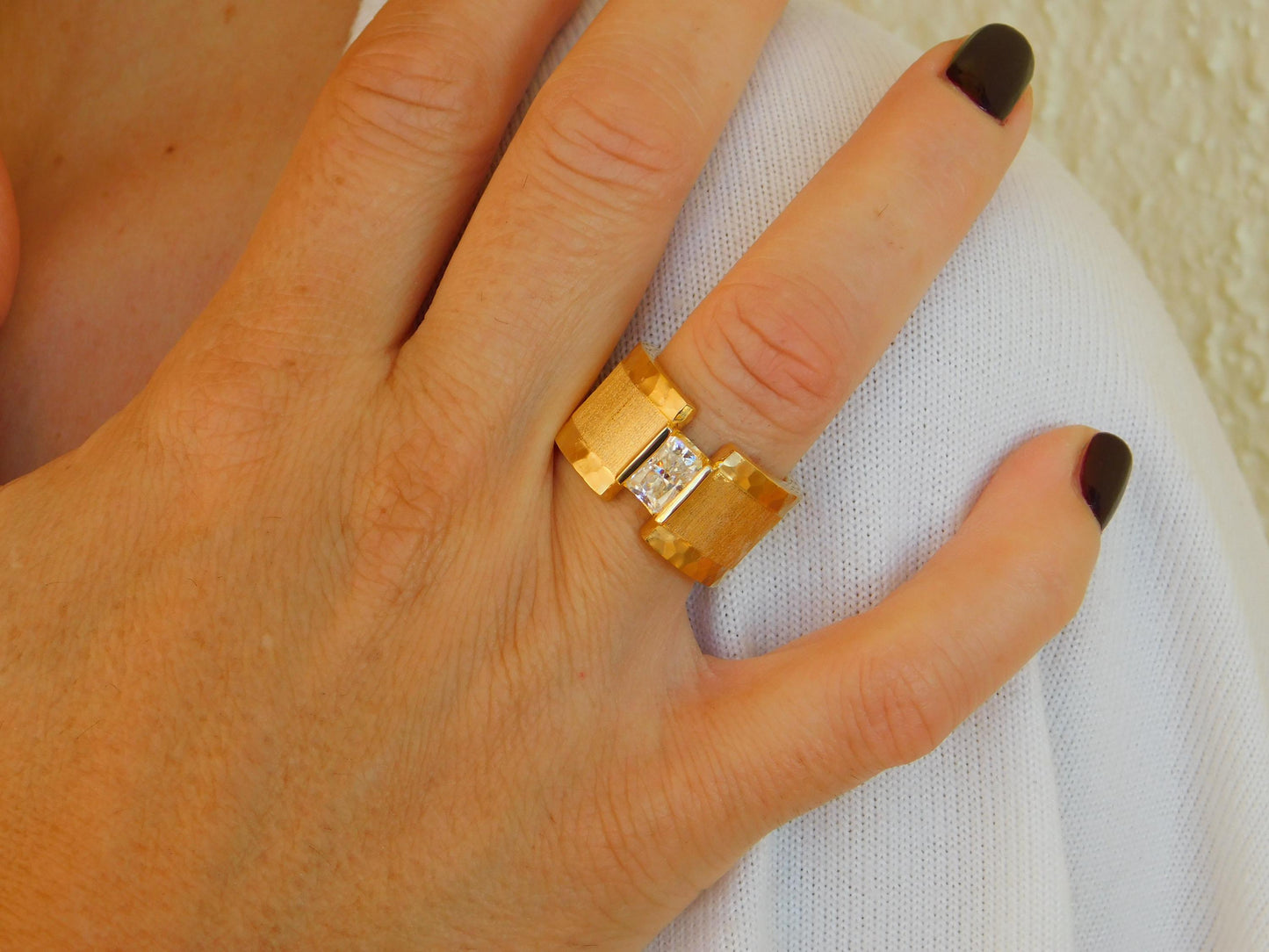 Engagement Moissanite Ring – Modern Wide Silver Band