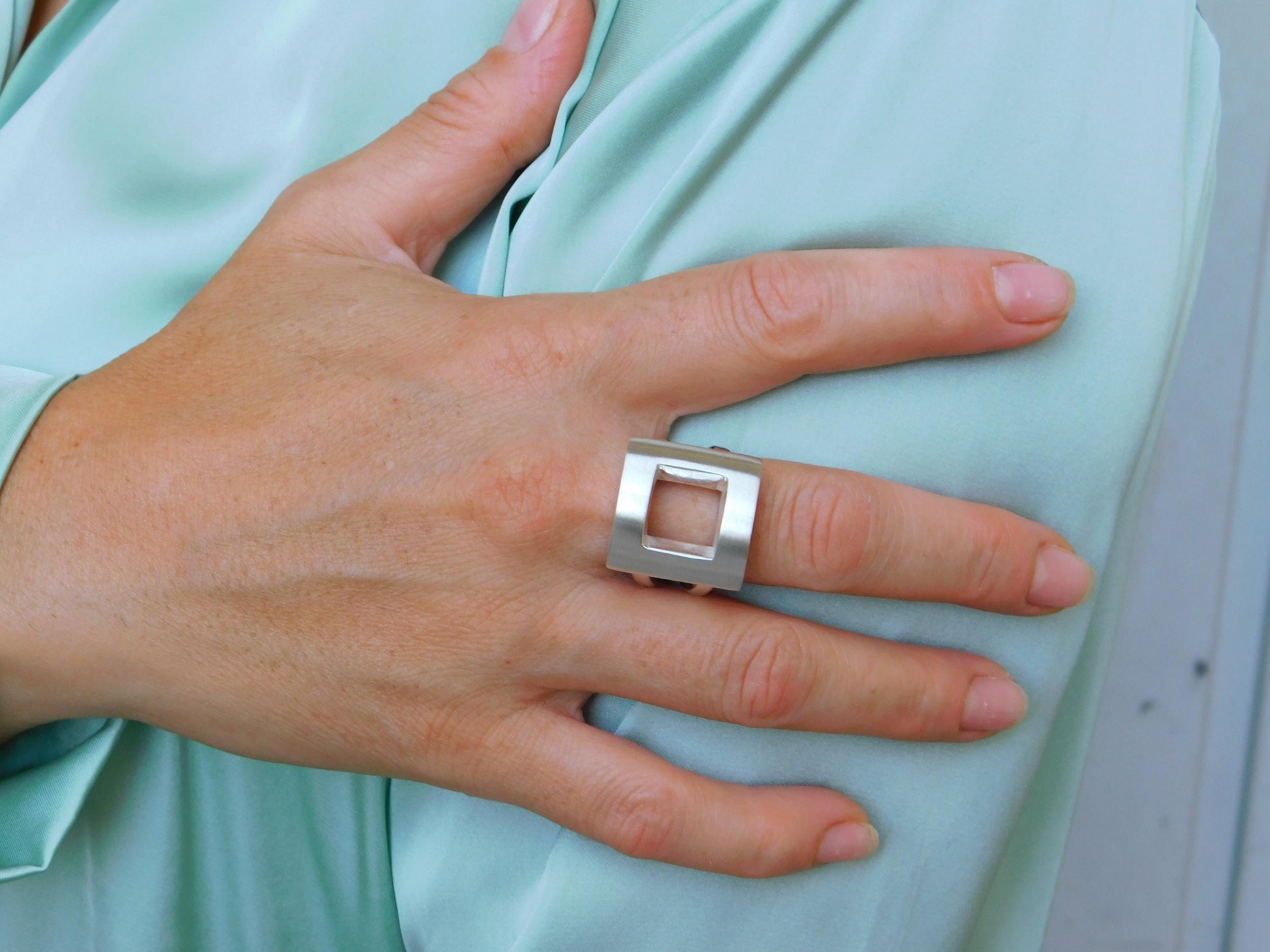 Statement Ring For Women: Square Shaped Design in Silver or Gold Plated
