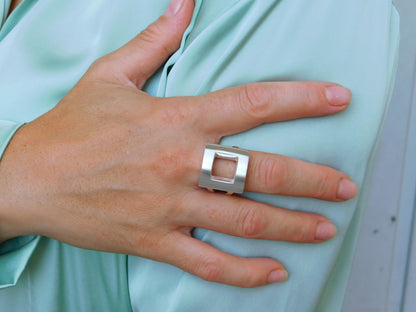 Statement Ring For Women: Square Shaped Design in Silver or Gold Plated