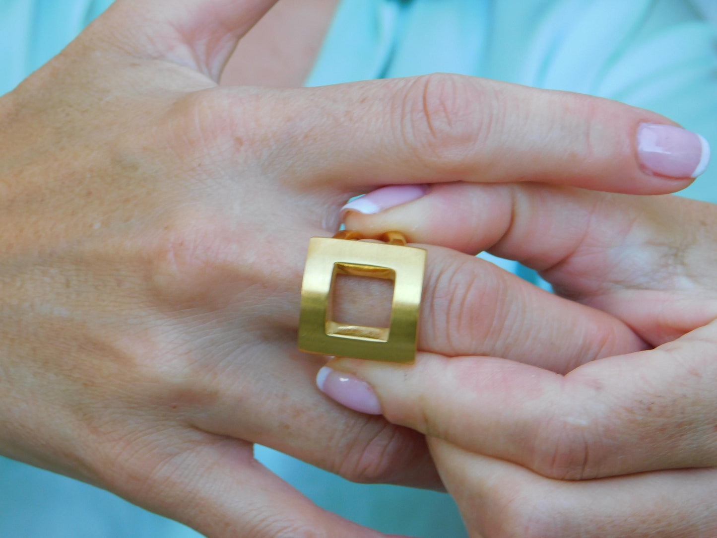 Statement Ring For Women: Square Shaped Design in Silver or Gold Plated