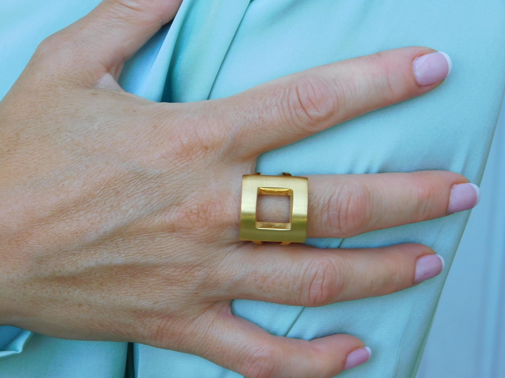 Statement Ring For Women: Square Shaped Design in Silver or Gold Plated