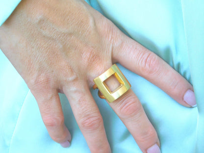Statement Ring For Women: Square Design in Silver or Gold Plated
