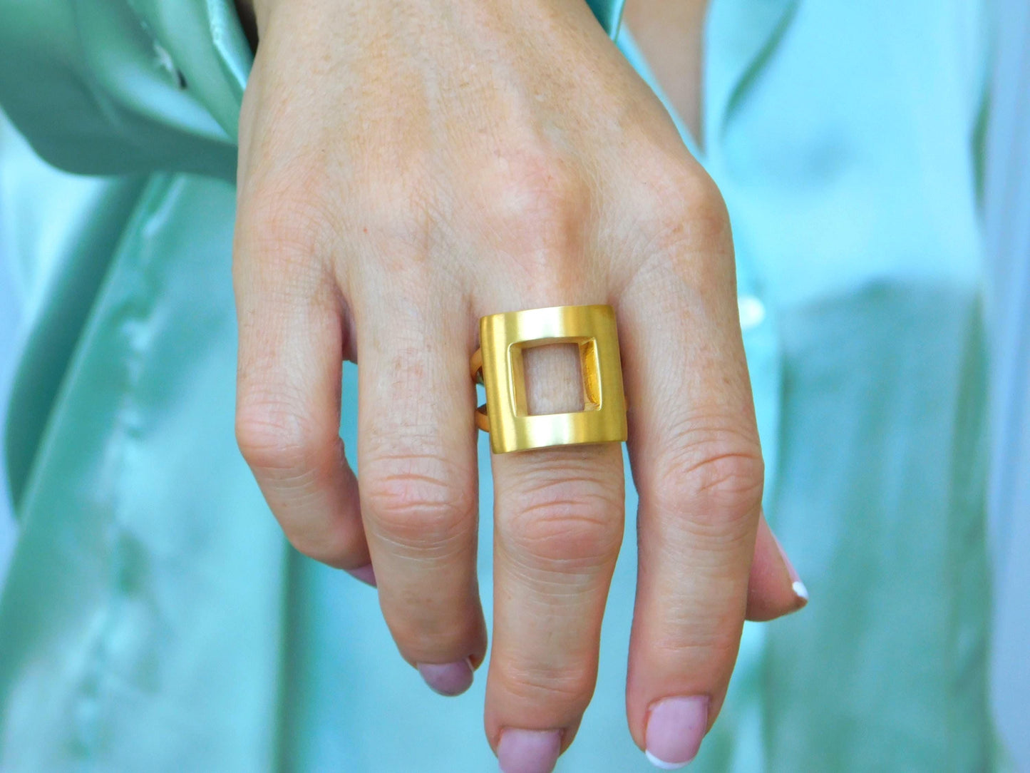 Statement Ring For Women: Square Design in Silver or Gold Plated